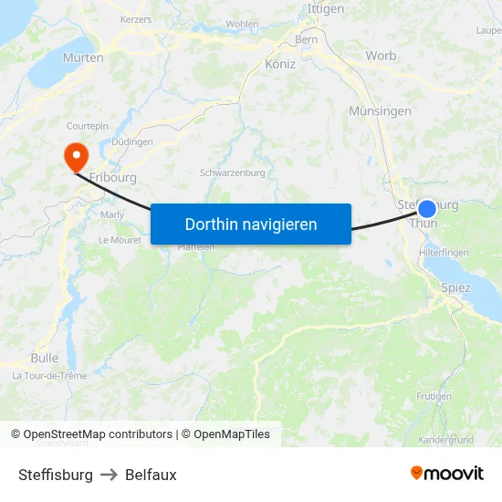 Steffisburg to Belfaux map