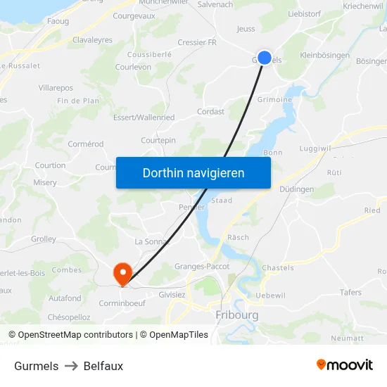Gurmels to Belfaux map