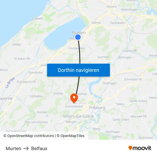 Murten to Belfaux map