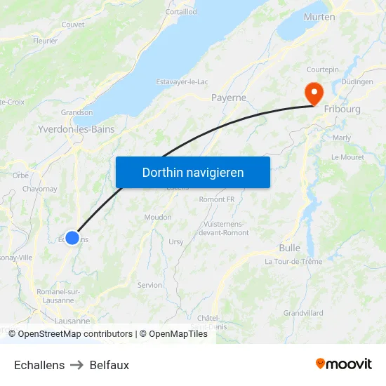 Echallens to Belfaux map