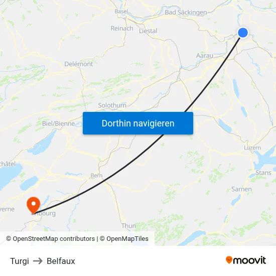 Turgi to Belfaux map