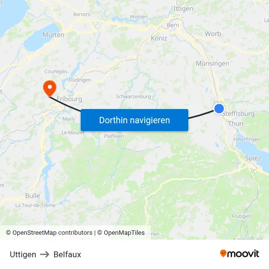 Uttigen to Belfaux map