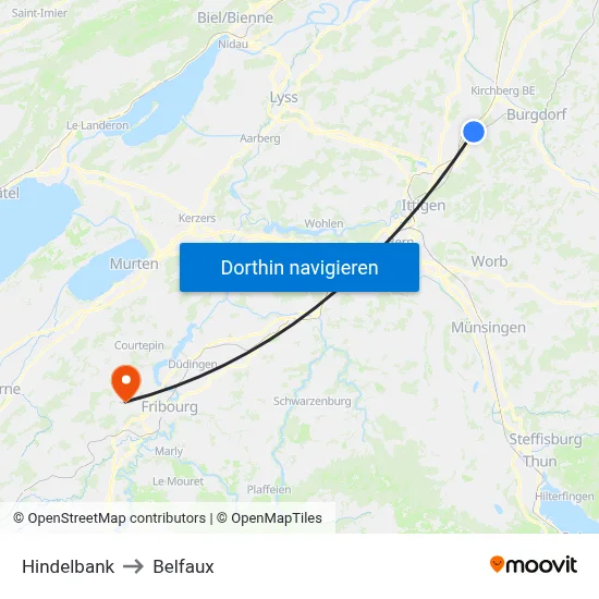 Hindelbank to Belfaux map