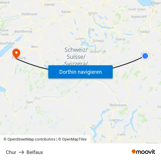 Chur to Belfaux map