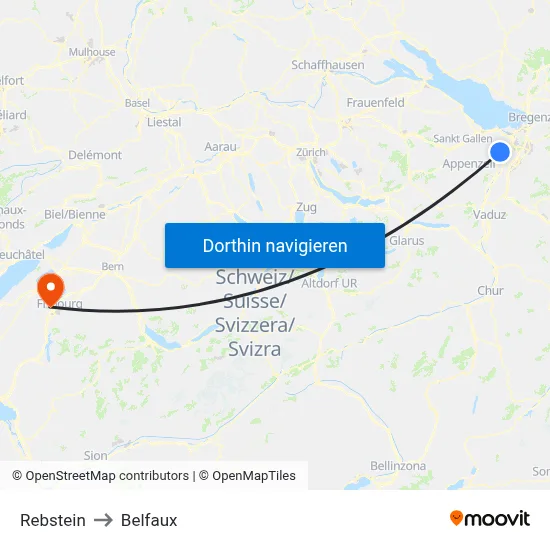 Rebstein to Belfaux map