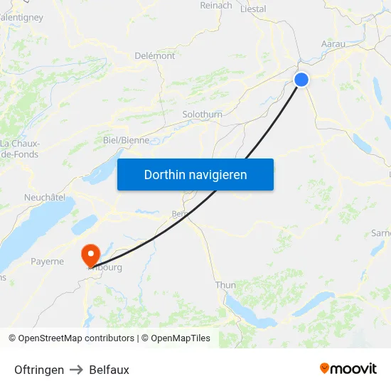 Oftringen to Belfaux map
