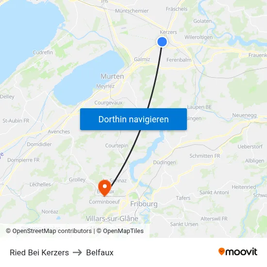Ried Bei Kerzers to Belfaux map