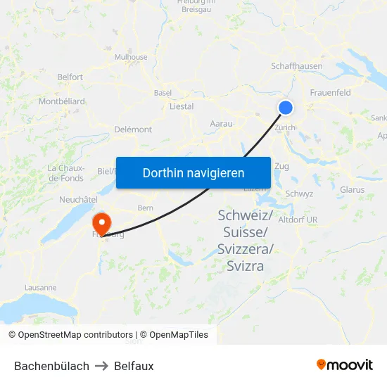 Bachenbülach to Belfaux map