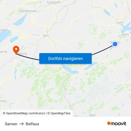 Sarnen to Belfaux map