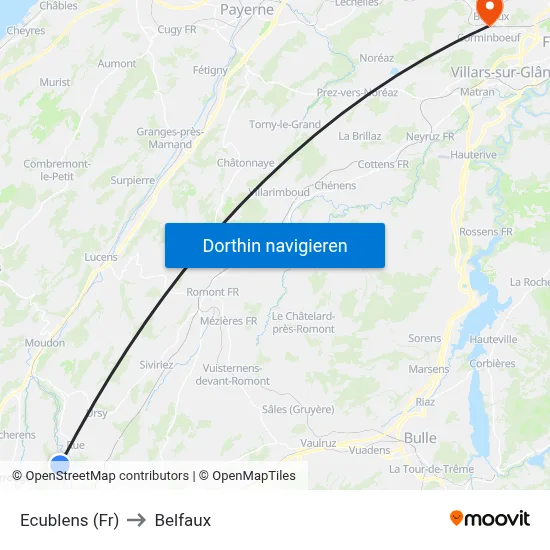 Ecublens (Fr) to Belfaux map