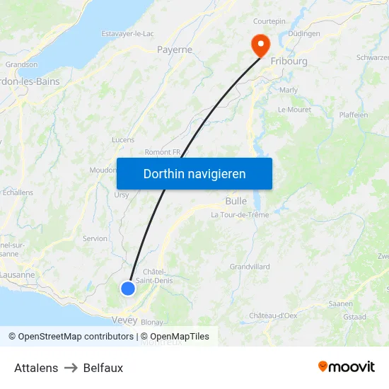 Attalens to Belfaux map
