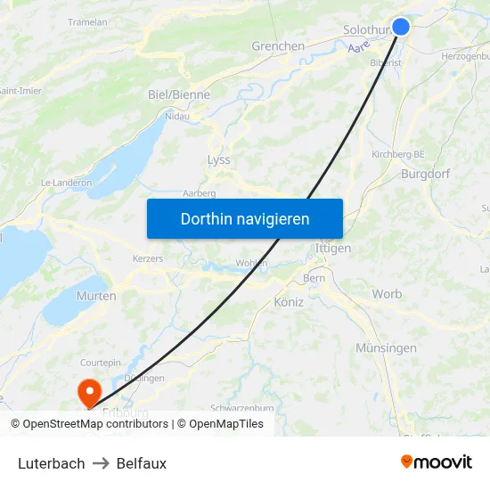 Luterbach to Belfaux map