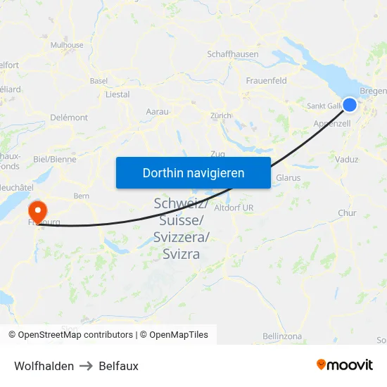 Wolfhalden to Belfaux map