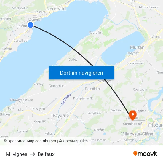 Milvignes to Belfaux map