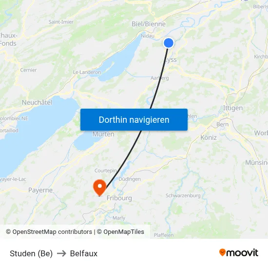 Studen (Be) to Belfaux map
