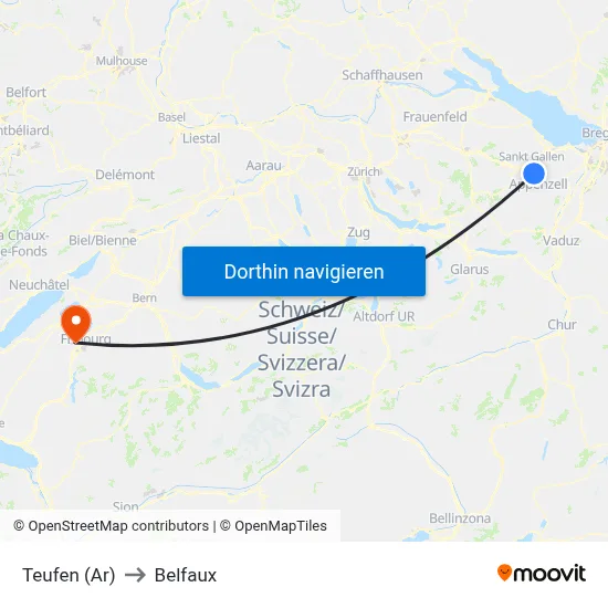Teufen (Ar) to Belfaux map