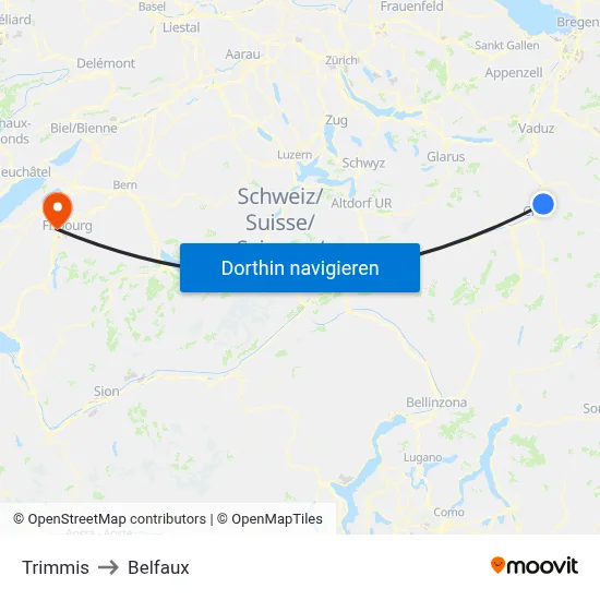 Trimmis to Belfaux map