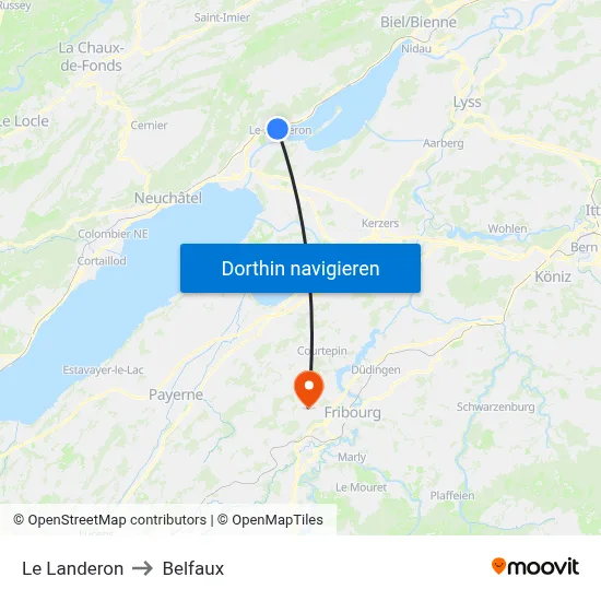 Le Landeron to Belfaux map