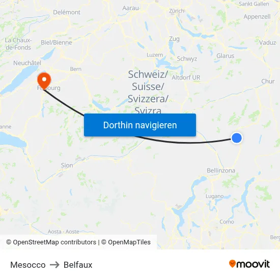 Mesocco to Belfaux map