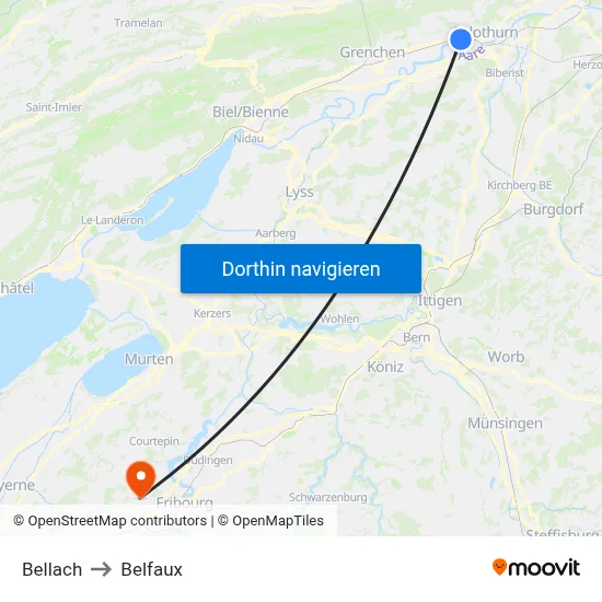 Bellach to Belfaux map