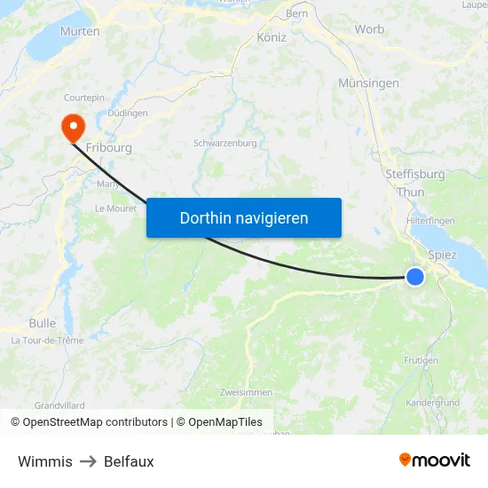 Wimmis to Belfaux map