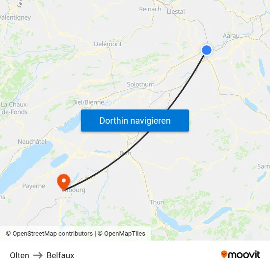 Olten to Belfaux map