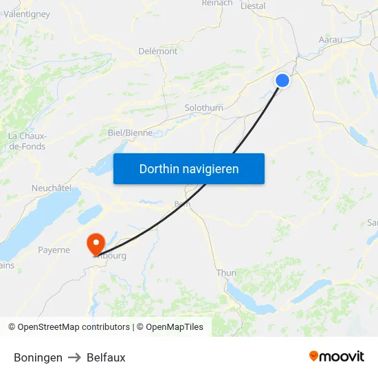 Boningen to Belfaux map