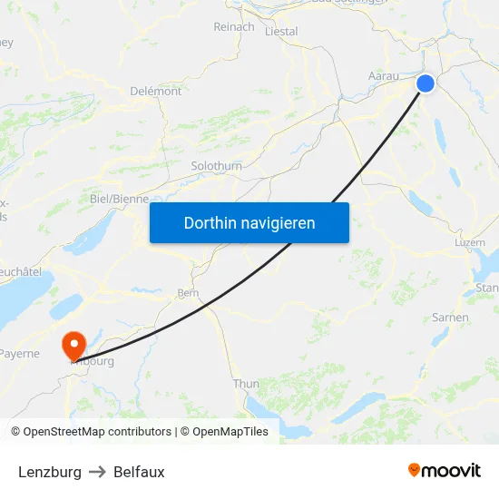 Lenzburg to Belfaux map