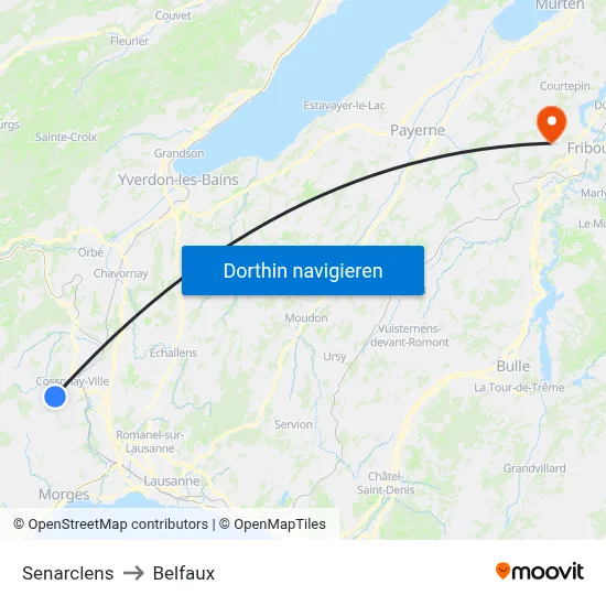 Senarclens to Belfaux map