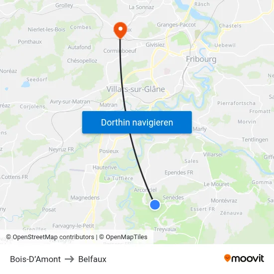 Bois-D’Amont to Belfaux map