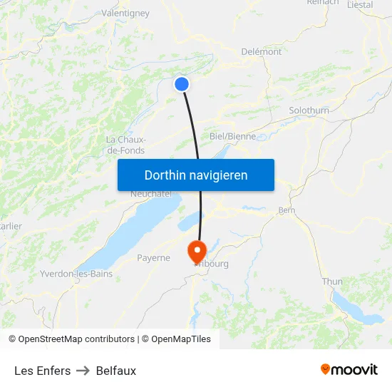 Les Enfers to Belfaux map