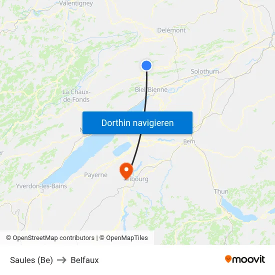 Saules (Be) to Belfaux map