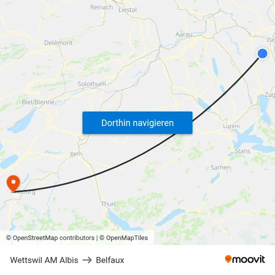 Wettswil AM Albis to Belfaux map