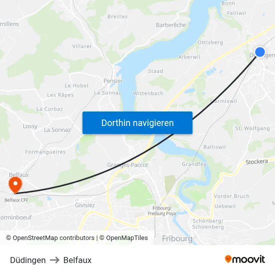 Düdingen to Belfaux map