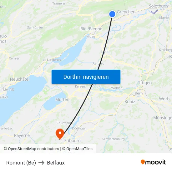 Romont (Be) to Belfaux map