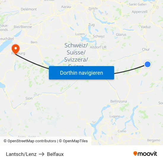 Lantsch/Lenz to Belfaux map
