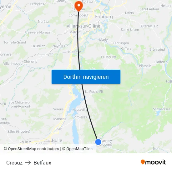 Crésuz to Belfaux map