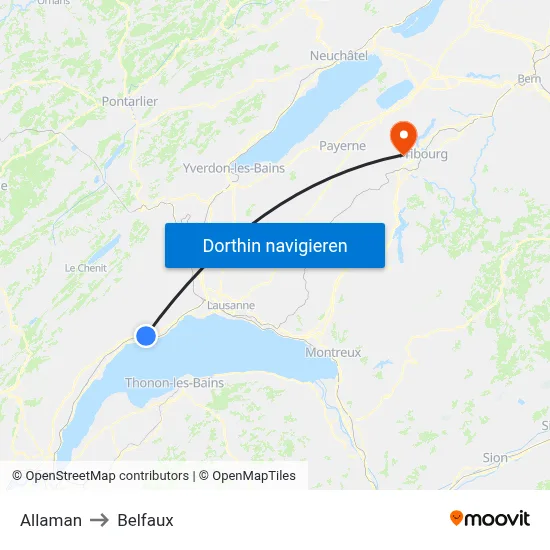Allaman to Belfaux map