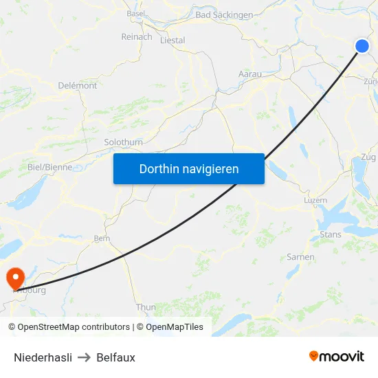 Niederhasli to Belfaux map