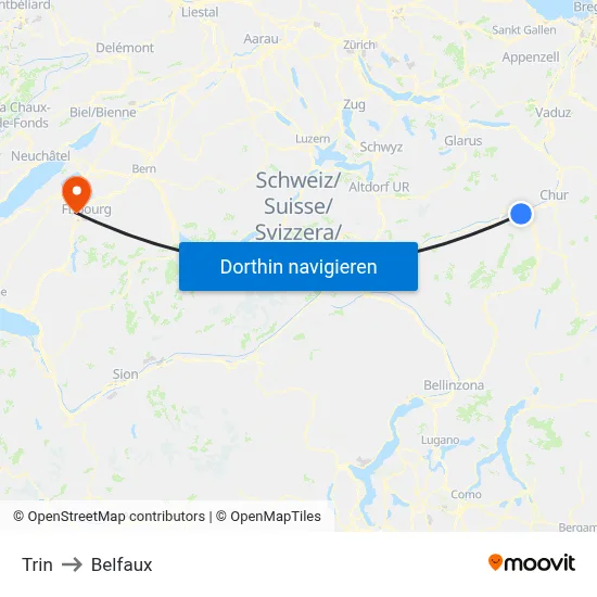 Trin to Belfaux map