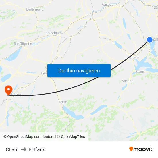 Cham to Belfaux map