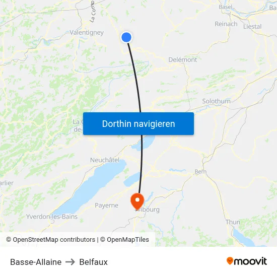 Basse-Allaine to Belfaux map