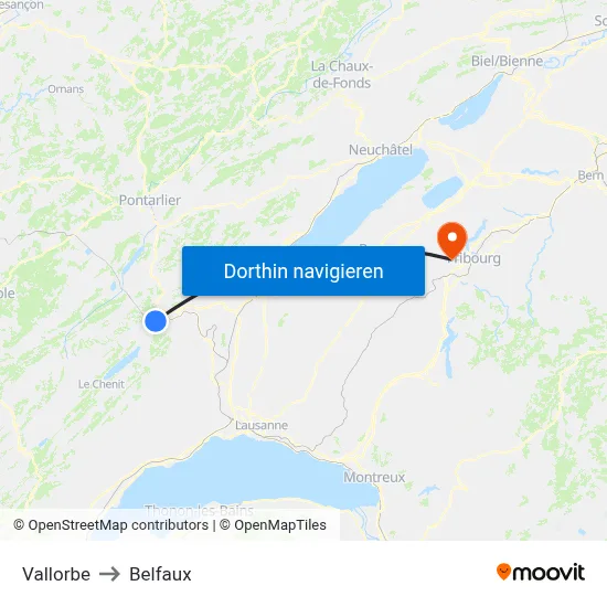 Vallorbe to Belfaux map