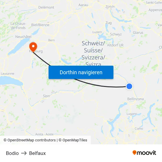 Bodio to Belfaux map