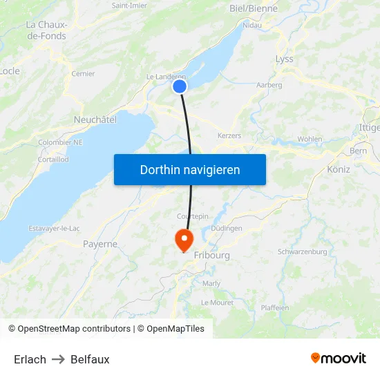 Erlach to Belfaux map