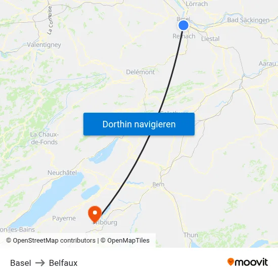 Basel to Belfaux map