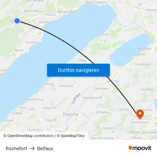 Rochefort to Belfaux map