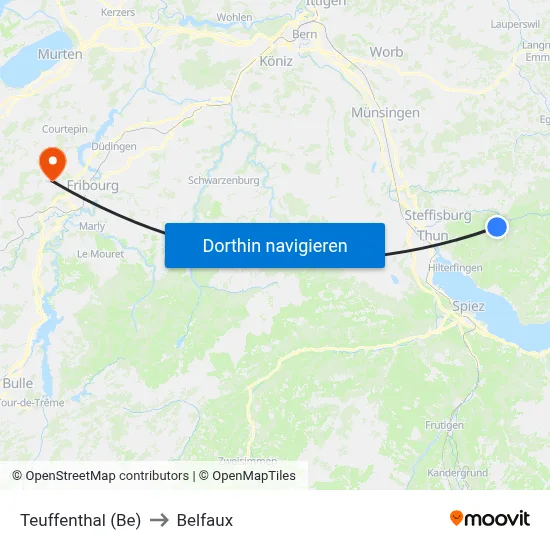 Teuffenthal (Be) to Belfaux map