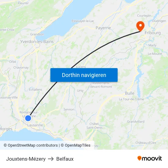 Jouxtens-Mézery to Belfaux map