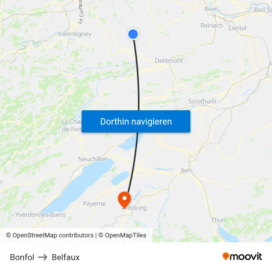 Bonfol to Belfaux map